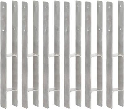 Set van 6 grondankers H-vormig 60 cm verzinkt staal voor tuinconstructies