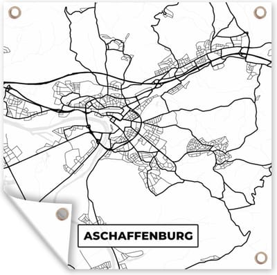 Tuin poster Aschaffenburg - Plattegrond - Kaart - Stadskaart - 200x200 cm - Tuindoek