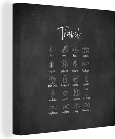 Canvas Schilderij Spreuken - Quotes - Travel - Boot - Camera - 20x20 cm - Wanddecoratie