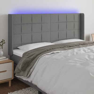 vidaXL - Hoofdbord - LED - 203x16x118/128 - cm - stof - donkergrijs