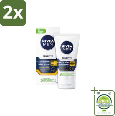 NIVEA MEN - Sensitive - Gezichtscrème met SPF 15 - 75 ml - Voordeelverpakking - 2 stuks - Gevoelige huid - Gezichtscreme