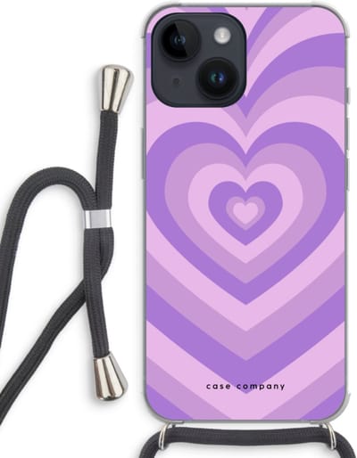 Case Company® - Hoesje met koord geschikt voor iPhone 14 hoesje met Koord - Hart Paars - Telefoonhoesje met Zwart Koord - Bescherming aan alle Kanten en Over de Schermrand