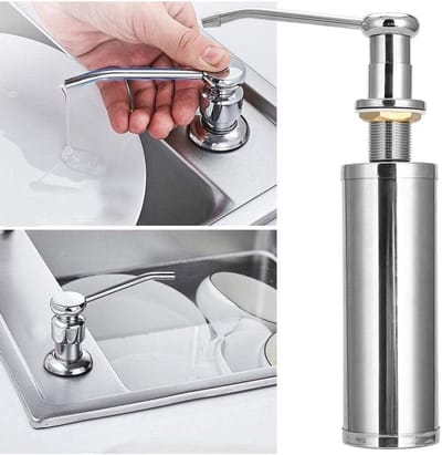 Ingebouwde zeepdispenser, Zeepdispenser van RVS, 300 ml, navulbare gootsteenaccessoire, handpomp voor vloeibaar wasmiddel voor thuis, keuken, gootsteen, zeepdispenser - Cyslmuk®