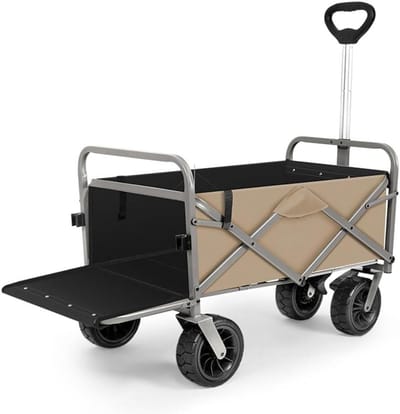 Opvouwbare Bolderkar - Strandkar Tuinwagen - Boodschappen Vervoeren - Grote Wielen Alle Terreinen - 330 Lbs Draagvermogen - Khaki