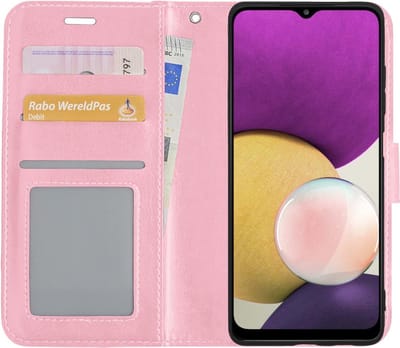 Hoesje Met Pasjeshouder - Geschikt voor Samsung Galaxy A22 4G - Luxe Bookcase Portemonee - Flip Case - Kunstleer Book Case - Flipcase - Book Cover - Walletcase - Portemonneehoes - Lichtroze