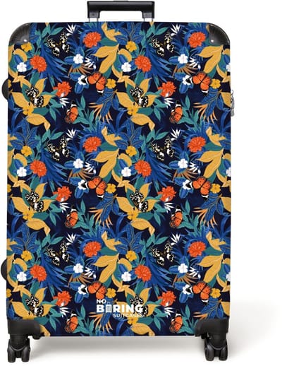 NoBoringSuitcases.com® - Koffer groot - Reiskoffer lichtgewicht - Tropisch vlinder patroon donker blauw - Rolkoffer met 4 wielen - Grote trolley XL - 98 liter bagage