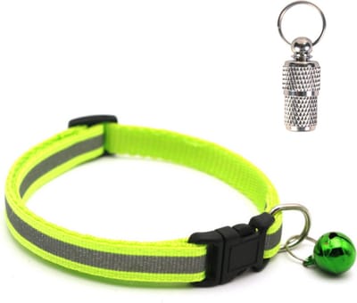 Kattenhalsband met adreskoker en belletje - Reflecterend - Verstelbaar - 19 / 32 cm - Halsband kat - Kattenbandje - Cat - Kitten - Katten halsband - Neon groen