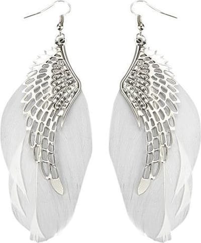 Fako Bijoux® - Oorbellen - Veren Met Vleugels - Wit