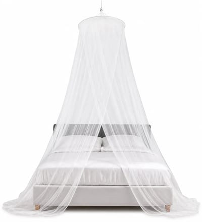 HEM Klamboe 2 Persoons – Muskietennet Bed – Anti Muggen Net – 250 cm Hoog – Ø 60 cm Bovenring – Omtrek 1250 cm – Reis Klamboe – Camping Klamboe – Polyester – Inclusief Draagtas & HEM Microvezeldoekje – Wit