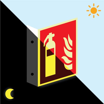 Extra lichtgevend haaks brandblusser bord - aluminium - 150 x 150 mm - F001