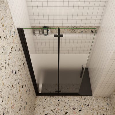 Douchewand-Inloopdouche vouwdeur 65x195cm met matte folie middelban 6mm NANO veiligheidsglas mat zwart profiel