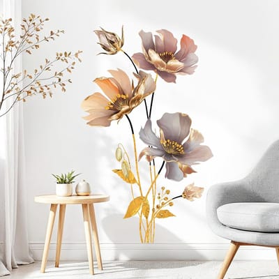 3D gouden bloem muurstickers Peel and Stick, Metallic Lotus Bloemen Muursticker, Wanddecoratie Kunst voor Woonkamer Slaapkamer Achtergrond