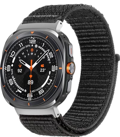 Bandz Nylon loop band - geschikt voor Samsung Galaxy Watch Ultra 2 (2026) / Ultra (2024/2025) - bandje van hoogwaardig nylon materiaal met klittenbandsluiting (zwart)