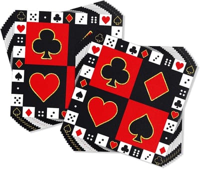 Set van 20 Decoratieve Papieren Servetten voor Casino Spellen, 33 x 33 cm, Ideaal voor Las Vegas Themafeesten en Tafelversiering met Speelkaarten