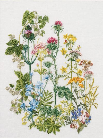 Thea Gouverneur - Borduurpakket met telpatroon - 424A - Voorgesorteerde DMC Garens - Wilde Kruiden - Aida - 35 cm x 46 cm - DIY Kit