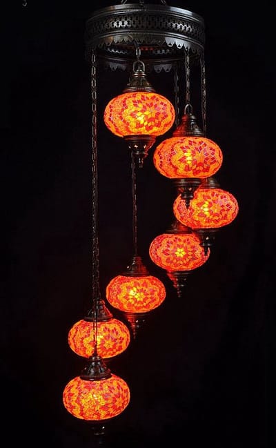 Turkse hanglamp - mozaïek glas oranje - 7 bollen - handgemaakt en uniek