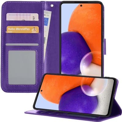 Hoesje - Met Pasjeshouder - Geschikt voor Samsung Galaxy A72 5G - Luxe Bookcase Portemonee - Flip Case - Kunstleer Book Case - Flipcase - Book Cover - Walletcase - Portemonneehoes - Telefoonhoesjes - Paars