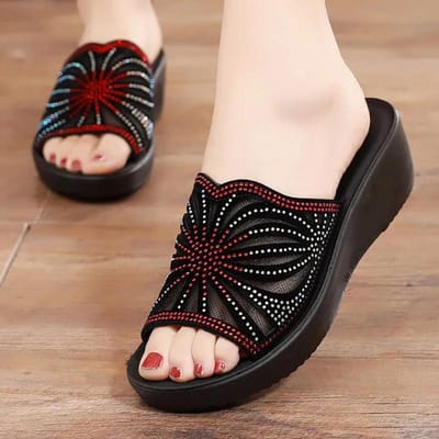 Sandalen met sleehak Slippers Dames zomerkleding Antislip Zachte onderkant Strass Middelbare leeftijd Plus 35 white