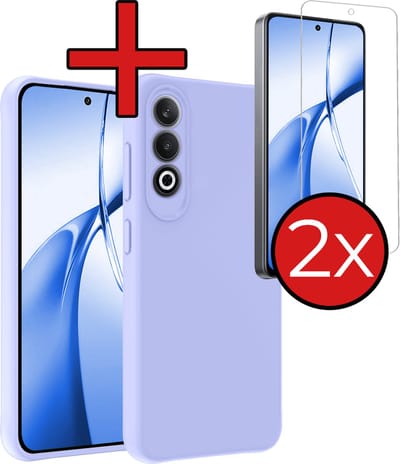Hoesje - Met 2x Screenprotector - Geschikt voor OnePlus Nord CE4 - Sterk & Shockproof - Telefoon Hoes - Back Cover - Siliconen Case - Telefoonhoes - Lichtblauw