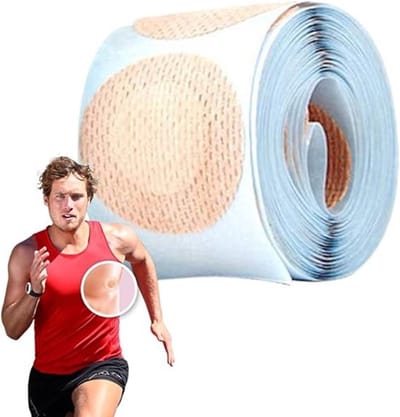 50 stuks tepelstickers voor mannen - 4,5 cm zelfklevende tepelstickers - zweetbestendig en zacht - één rol - anti-wrijving tepelstickers - ademend en dun - geschikt voor hardlopen, marathon anti-wrijving tepelstickers - huidskleur