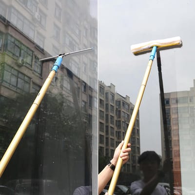 Raamwisser Set - Glazenwasser Stok - Hoge Ramen Schoonmaken - Uitschuifbaar Tot 9.5 Meter - Inclusief Schraper - Grijs