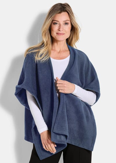 Poncho van fleece - blauw - Gr. Standaardmaat van Goldner Fashion
