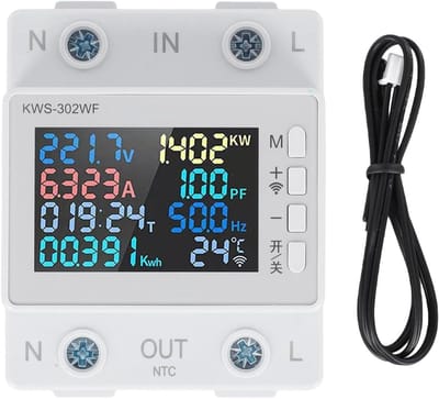 Energiemeter Display - Stroomverbruik Meter - Real-time Monitoring - Met Afstandsbediening - AC170-270V Input - Wit
