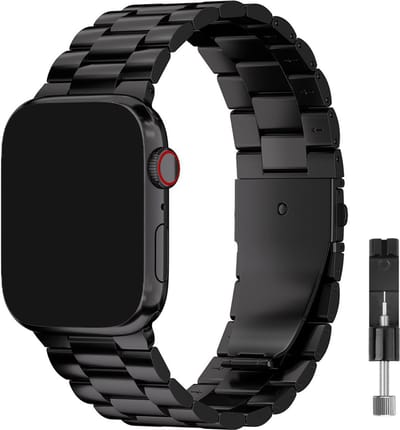 Stravo Stalen bandje - Geschikt voor Apple Watch 42mm (Series 11/10), 41mm (Series 9/8/7), 40mm (Series 6/5/4, SE 1/2/3), 38mm (Series 3/2/1) - RVS Horlogebandje - Zwart
