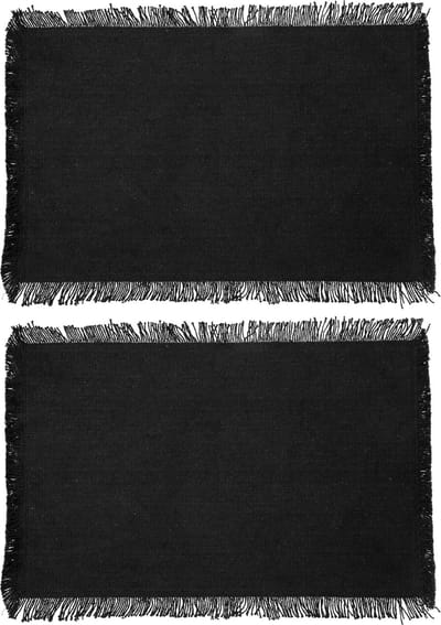 Secret de Gourmet placemats Kenya - 4x - zwart - 45 x 30 cm - katoen - met franjes