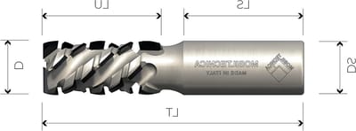 Diamantfrees Z2+2 - Axiale frees - Precisie frezen - Speciaal staal corpus - H45 mm - Grijs