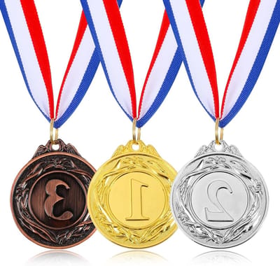 3 Medailles voor 1e, 2e en 3e Plaats in Goud, Zilver en Brons met Lint - Perfect voor Sportdagen en Feestjes, Winnaar Awards, Medaille Sets