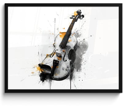 Poster in lijst - Fotolijst 80x60 cm - Posters - Viool - Oranje - Zwart - Penseelstreken - Posterlijst zwart - Decoratie - Wanddecoratie woonkamer - Muurdecoratie slaapkamer