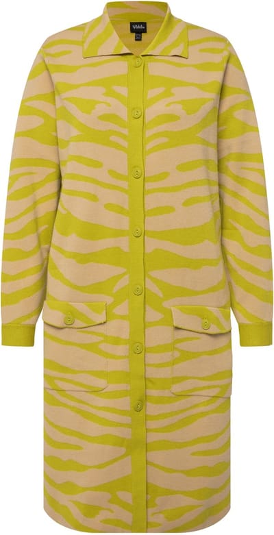 Ulla Popken - Dames - Cardigan zebrapatroon overhemdkraag borstzakken - Groengeel - Maat 46+