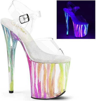 Pleaser - FLAMINGO-808RG-03 Sandaal met enkelband, Paaldans schoenen - US 5 - 35 Shoes - Regenboog/Transparant