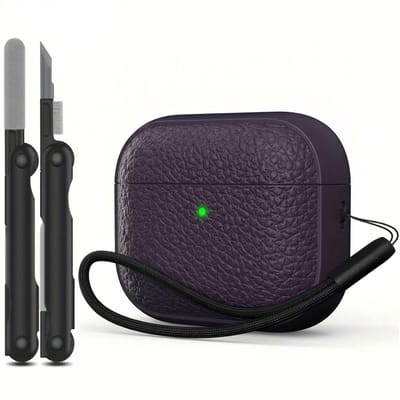 Paars hoesje voor oordopjes unisex met textuur en draagkoord geschikt voor AirPods Pro 3 inclusief reinigingsset en TPU beschermhoes