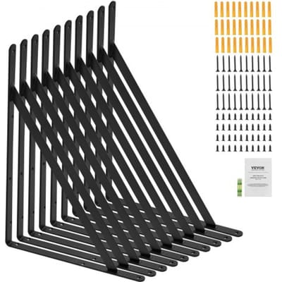VEVOR-plankdragers, 308 x 209 x 25 mm (12,2 x 8,2 x 1 inch), 10 stuks, zwevende plankdragers, plankdragers, 3 mm dikke matzwarte driehoekige plankdrager, stalen plankdragers met een draagvermogen van 72,6 kg (160 lbs)