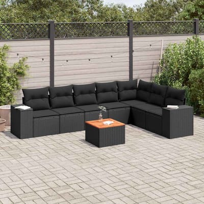 vidaXL - 8-delige - Loungeset - met - kussens - poly - rattan - zwart