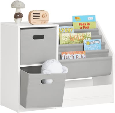 SoBuy KMB76-W Kinderboekenkast - Witte Opbergoplossing met Planken & Manden