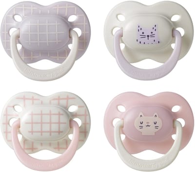 Tommee Tippee Ultimate Fit-fopspeen - 0-6 maanden - 4 stuks - orthodontische symmetrische speen- 100% BPA-vrij silicone - Roze deco