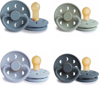 Frigg Moon Fopspeen set 4 stuks Sage,Powder Blue,Stone Blue en Slate 0-6 maand maat 1