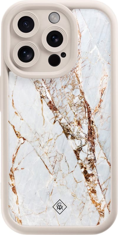 Casimoda® hoesje - Geschikt voor iPhone 15 Pro - Marmer Goud - Effen telefoonhoesje met lensbescherming - Siliconen/TPU - Backcover - Goudkleurig