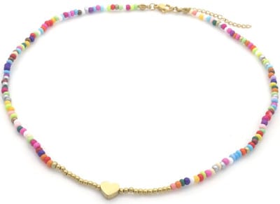 Ketting - verstelbaar - sieraad - accessoire - RVS - stainless steel - 39+5cm - goudkleurig - multicolor - hartje - liefde - cadeau - geschenk - feest – feestdagen – valentijn – cadeau