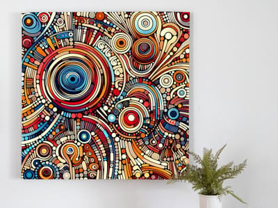 Olieverf aboriginal schilderij | Indigenous Inspirations: Vibrant Oil Painting of Aboriginal Culture Masterpiece | Kunst - 100x100 centimeter op Canvas | Foto op Canvas
