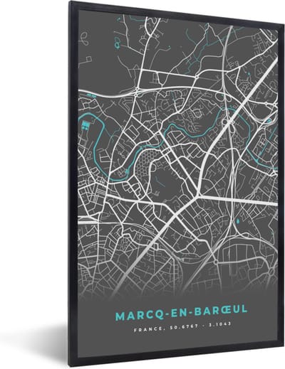 Fotolijst incl. Poster - Marcq-en-Barœul - Stadskaart - Kaart - Plattegrond - Frankrijk - 40x60 cm - Posterlijst