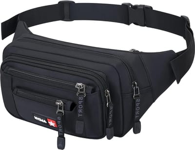 Waterdichte Fanny Pack met 6 ritszakken - Bum heuptas voor hond wandelen - Eén maat - zwart