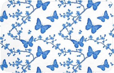 WC mat 80x50 cm - Antislip - Vlinder - Bloemen - Blauw - Toiletmat - Vloermat - Douchemat - Toilet tapijt - Toiletmatten
