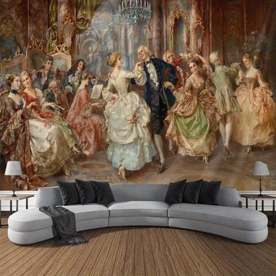 Grote Barokke Balzaal Wandtapijt Brengt Historische Elegantie en Luxe in Uw Woonruimte 70x70cm brown
