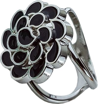 Fako Bijoux® - Sjaalklem - Sjaal Klem - Sjaal Ring - Bloem Epoxy Zwart - 22x27x21mm - Zilverkleurig