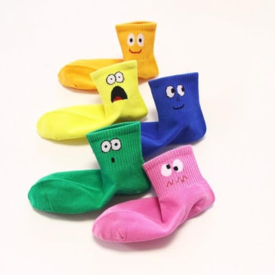 5 Paar Kinder Sokken Leuke Grappige Gezicht Emoticons Patroon Comfortabele Ademende Jongens Meisjes Sokken M 3-5Y 14-16cm legergroene kleur