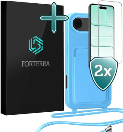 Hoesje Geschikt voor iPhone Air Pashouder Case Siliconen Hoes Met Koord Met 2x Screenprotector - Hoes Geschikt voor iPhone Air Met Telefoonkoord Hoesje Back Cover Met Pasjeshouder - Lichtblauw